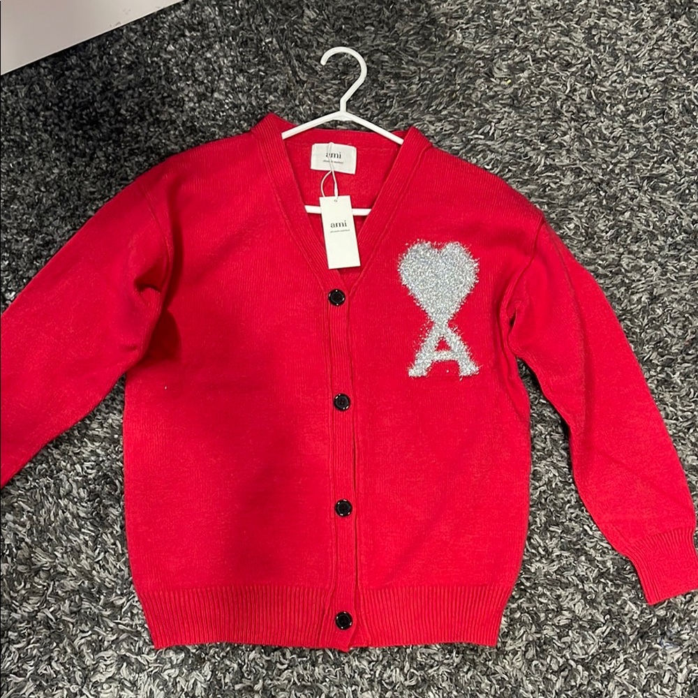 Red Cardigan with Heart Design